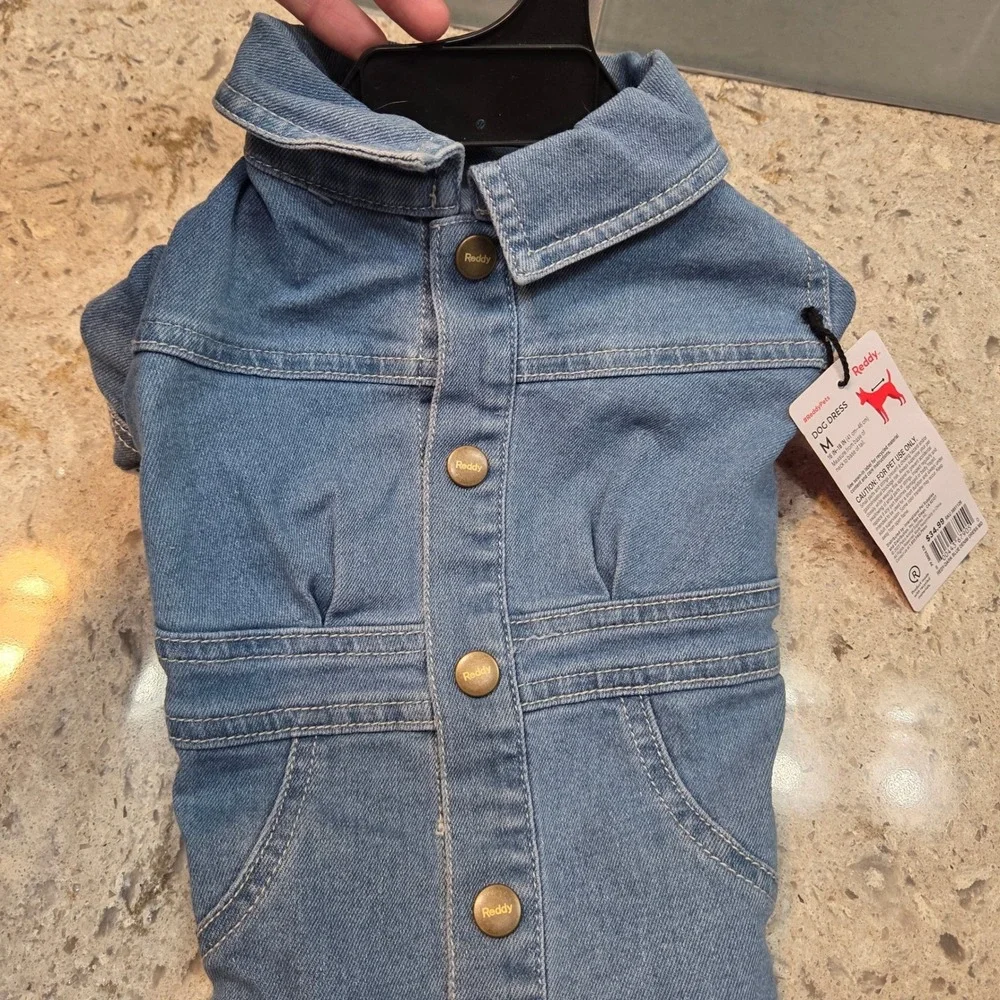 Reddy Dog Dress Medium Blue Denim Jean Jacket Style Snap Button Pet Apparel NEW‎
